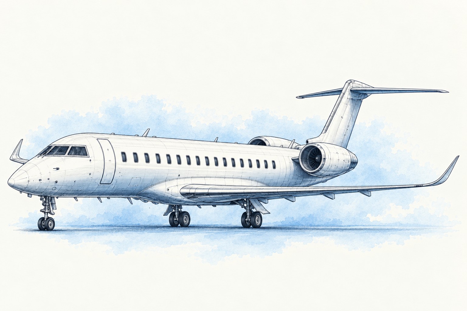 Representative Bombardier Global 7500 watercolour illustration